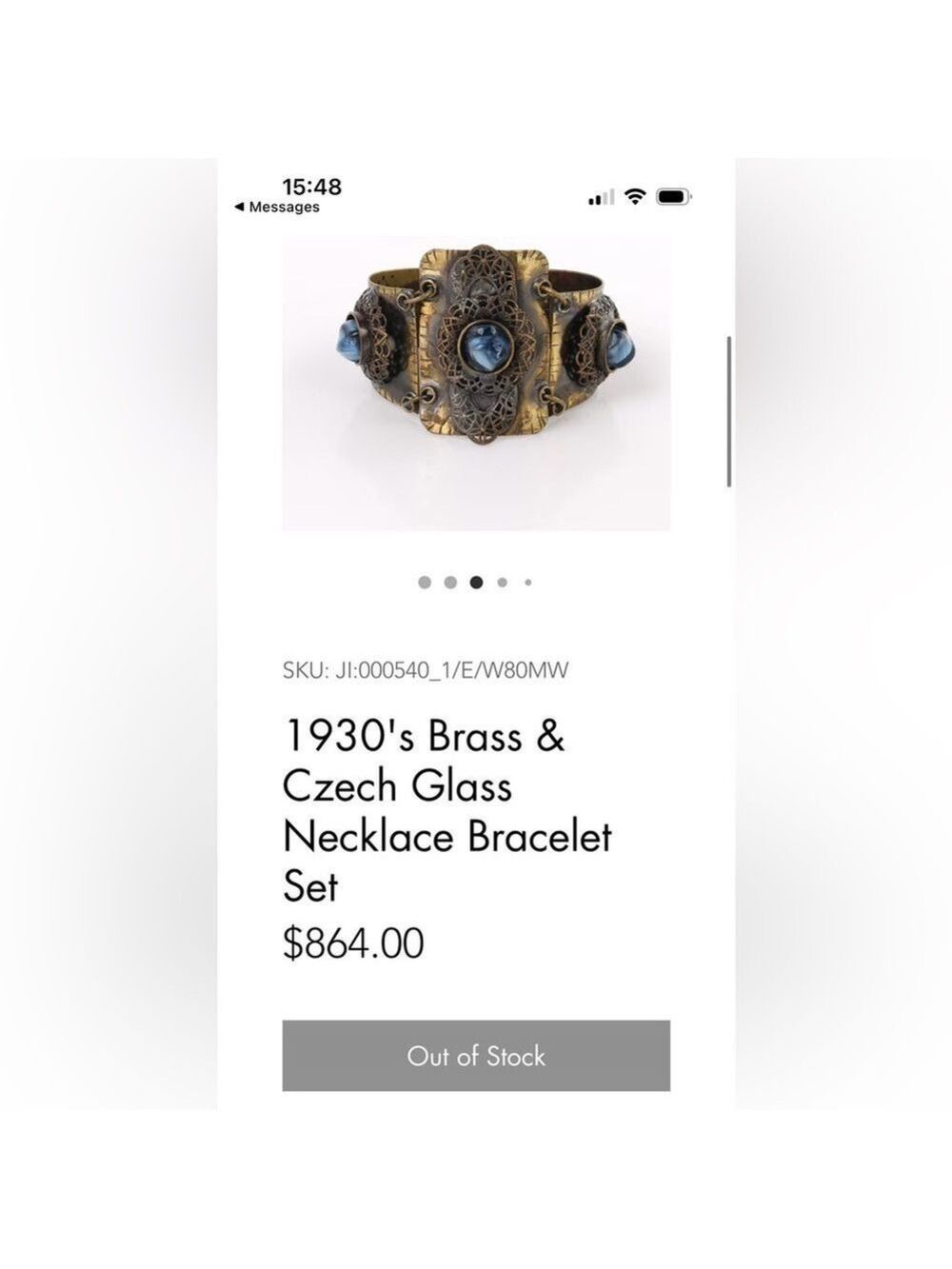 c.1930’s Art Deco Brass Filigree + Hand-Marbled Czech Glass Bracelet • Rare - Picture 16 of 16